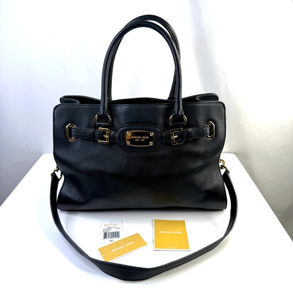 Michael Kors Black Hamilton Pebbled Leather Tote Shoulder Hand Bag